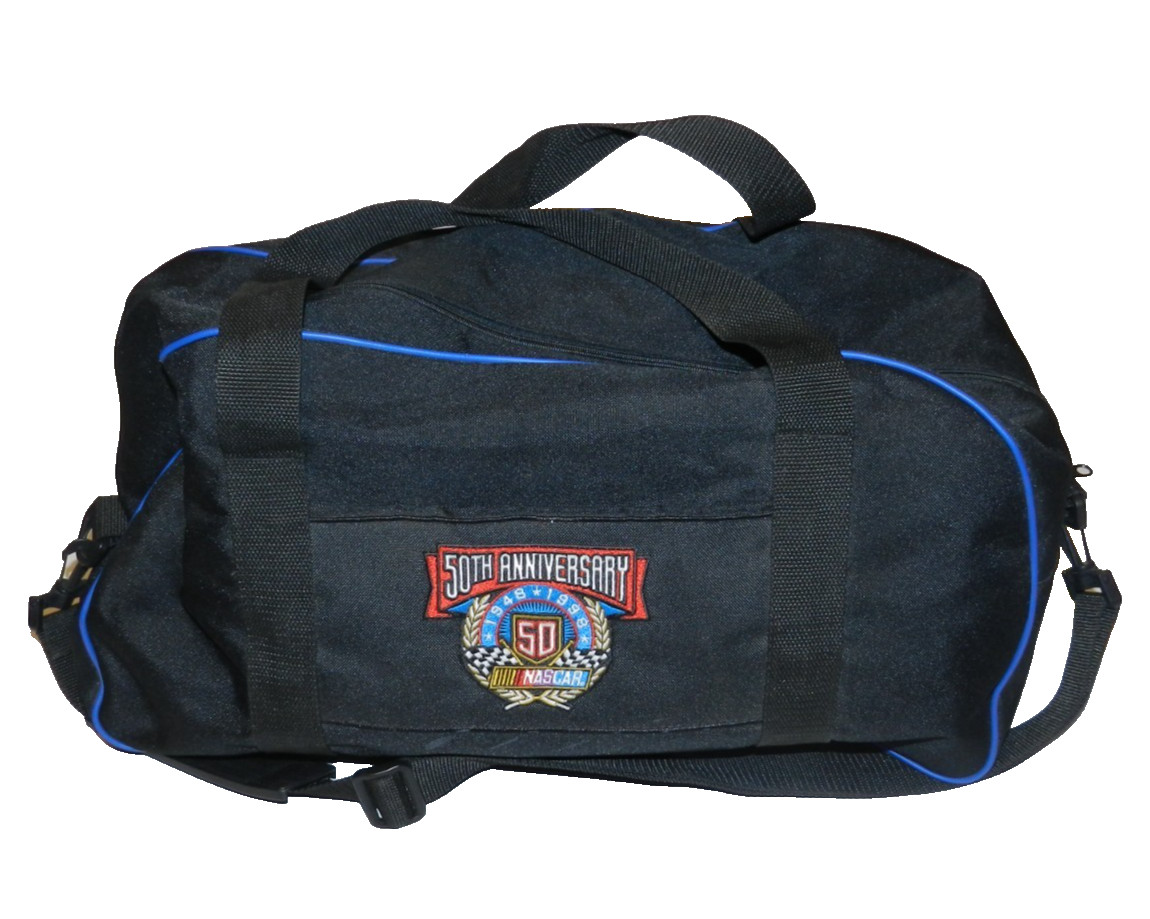 Vintage 90s Sports NASCAR 50th Anniversary Duffle Bag Travel Gym – Black/Blue