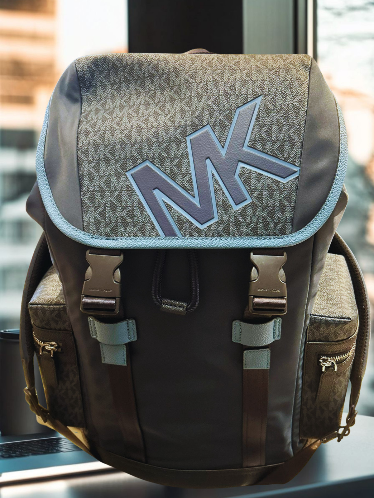 Michael Kors Cooper Men Signature Logo & Nylon Large Pocket Travel Backpack Bag
