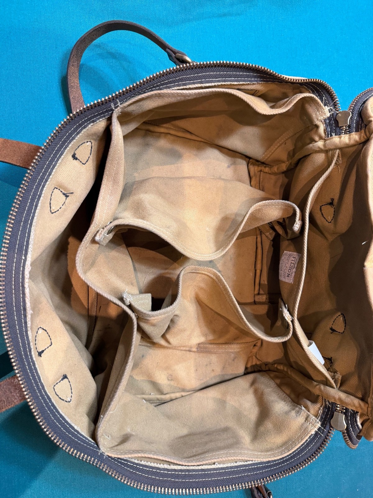 Filson Large Compartment Bag #265 Used Dark Tan Very Rare USA Made in the USA
