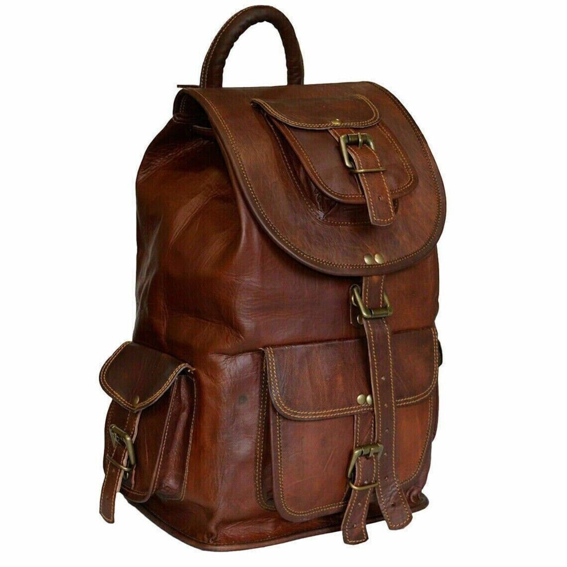 Real Leather Men’s Backpack Bag Laptop Satchel Briefcase Brown Vintage Bag