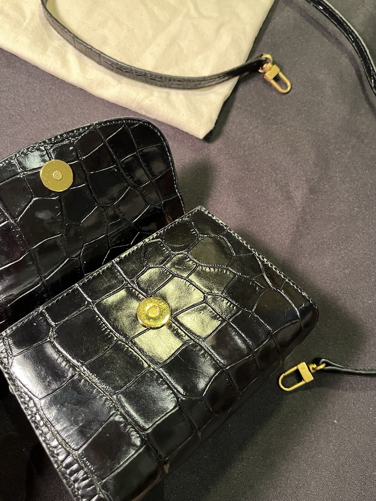 BY FAR SHOULDER CROSSBODY CROCODILE PATTERN LEATHER SMALL BAG PURSE AUTHENTIC