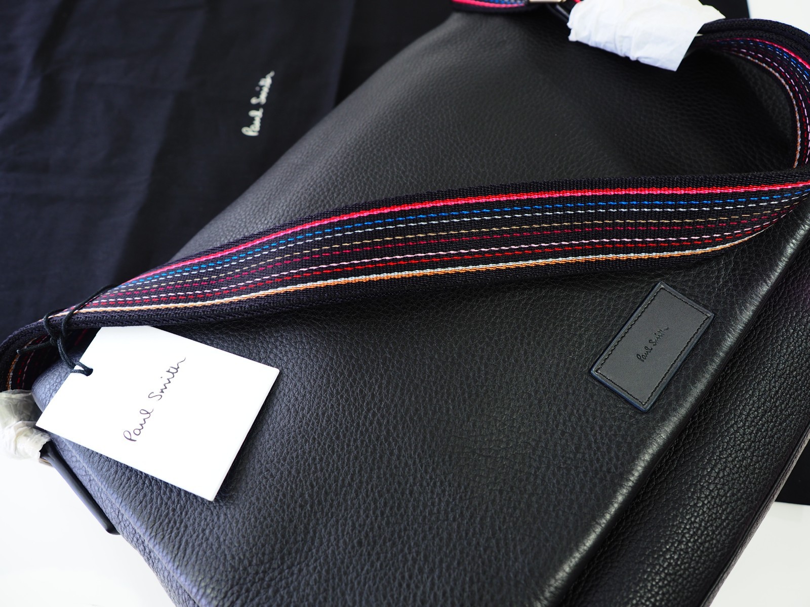 Paul Smith Black Leather Laptop Messenger Bag City Webbing Crossbody NWT