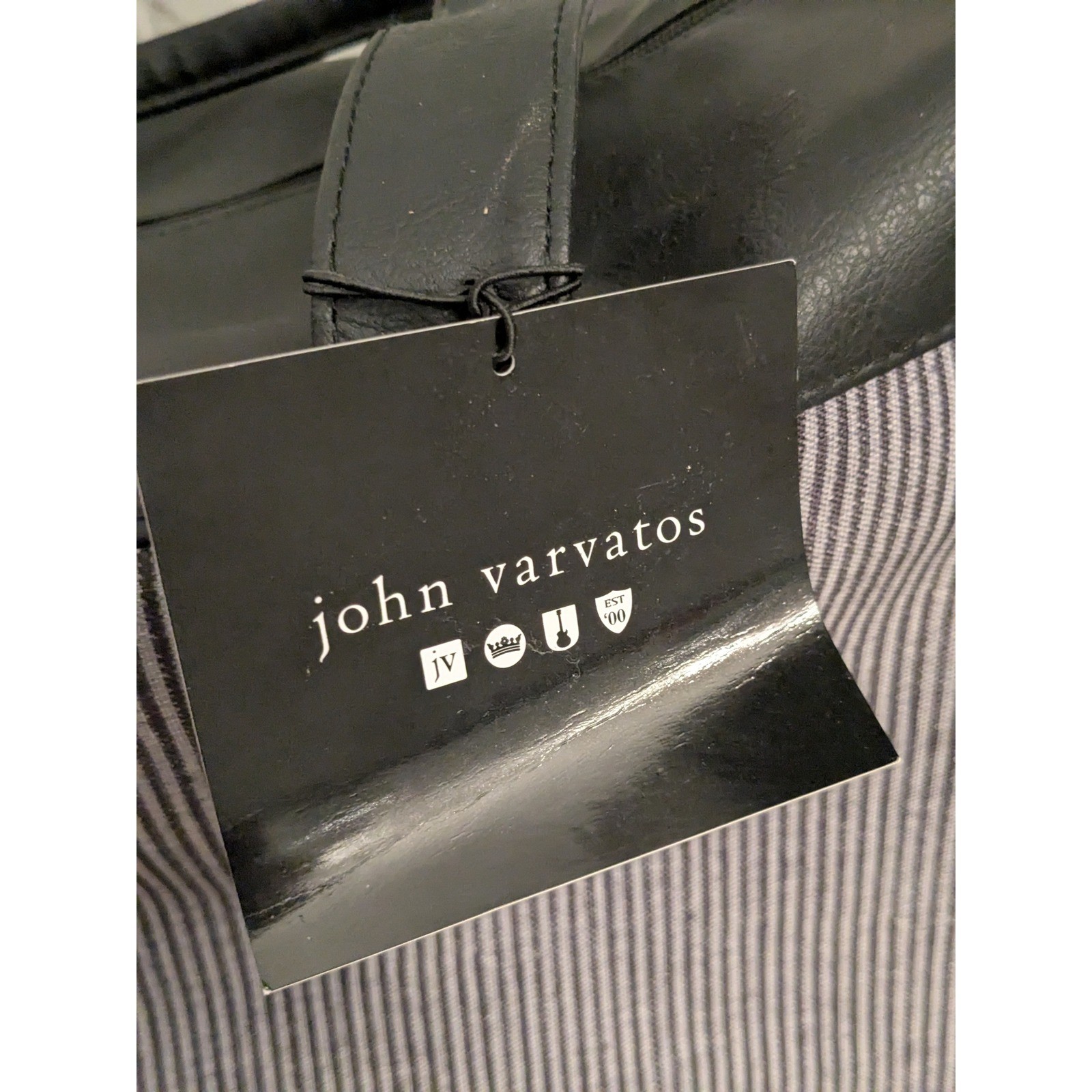 John Varvatos Mono Duffel Bag Men’s Striped Black Travel Gym Carry On Gift Bag
