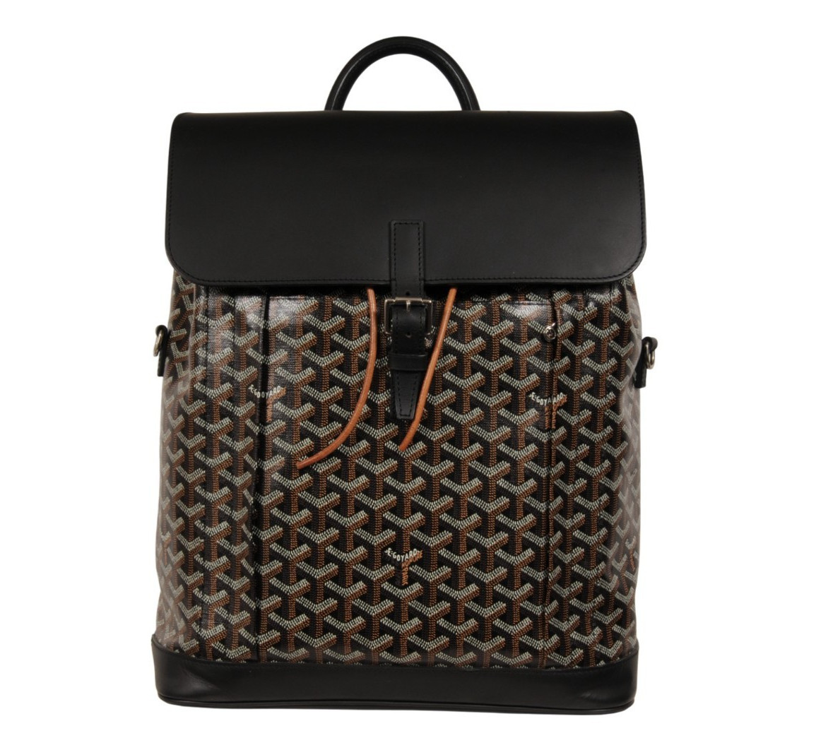 Goyard Alpin MM Backpack Black Leather Drawstring Strap Crossbody Travel Bag