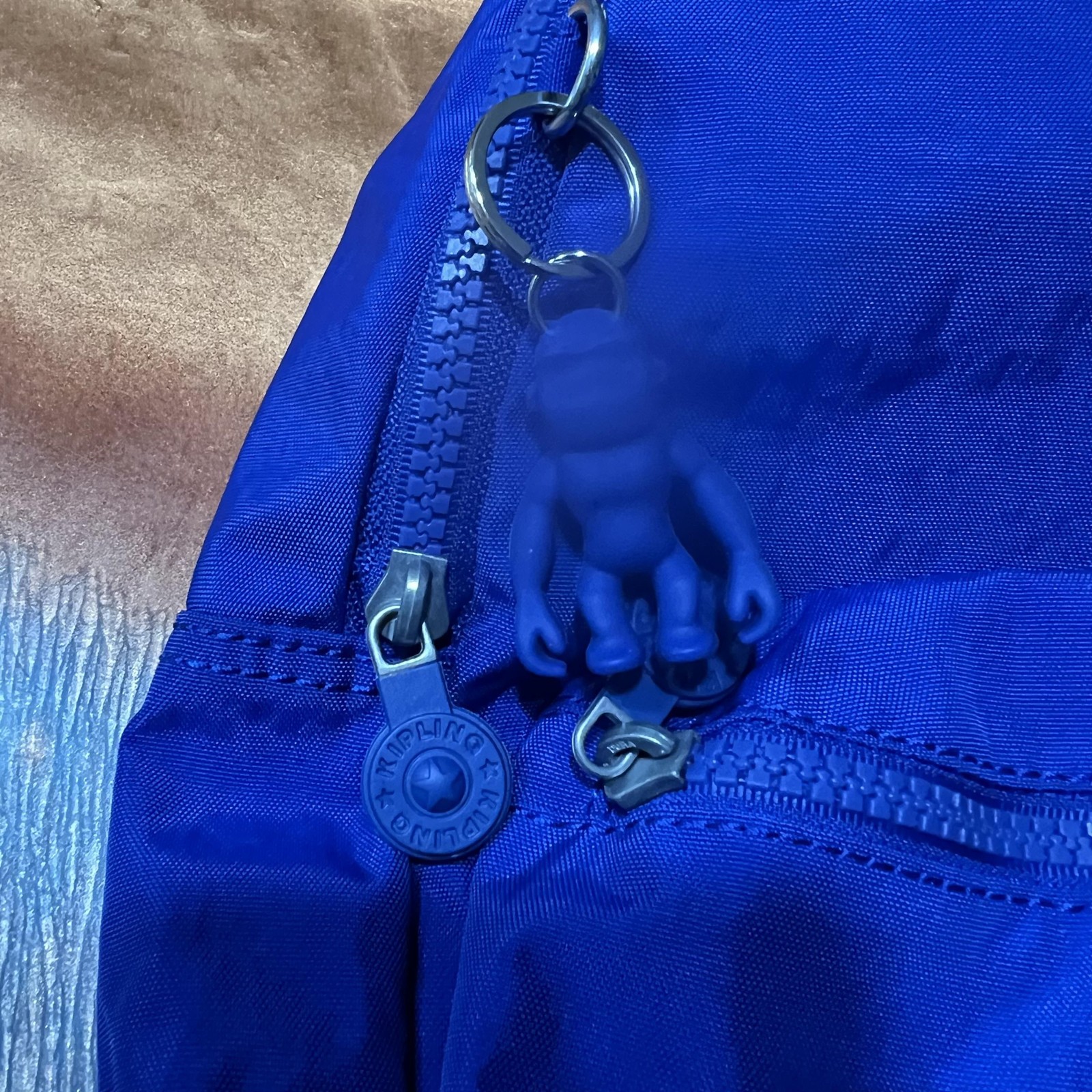 Kipling Backpack Mens Womens Large Blue Nylon Monkey Keychain School Travel Bag