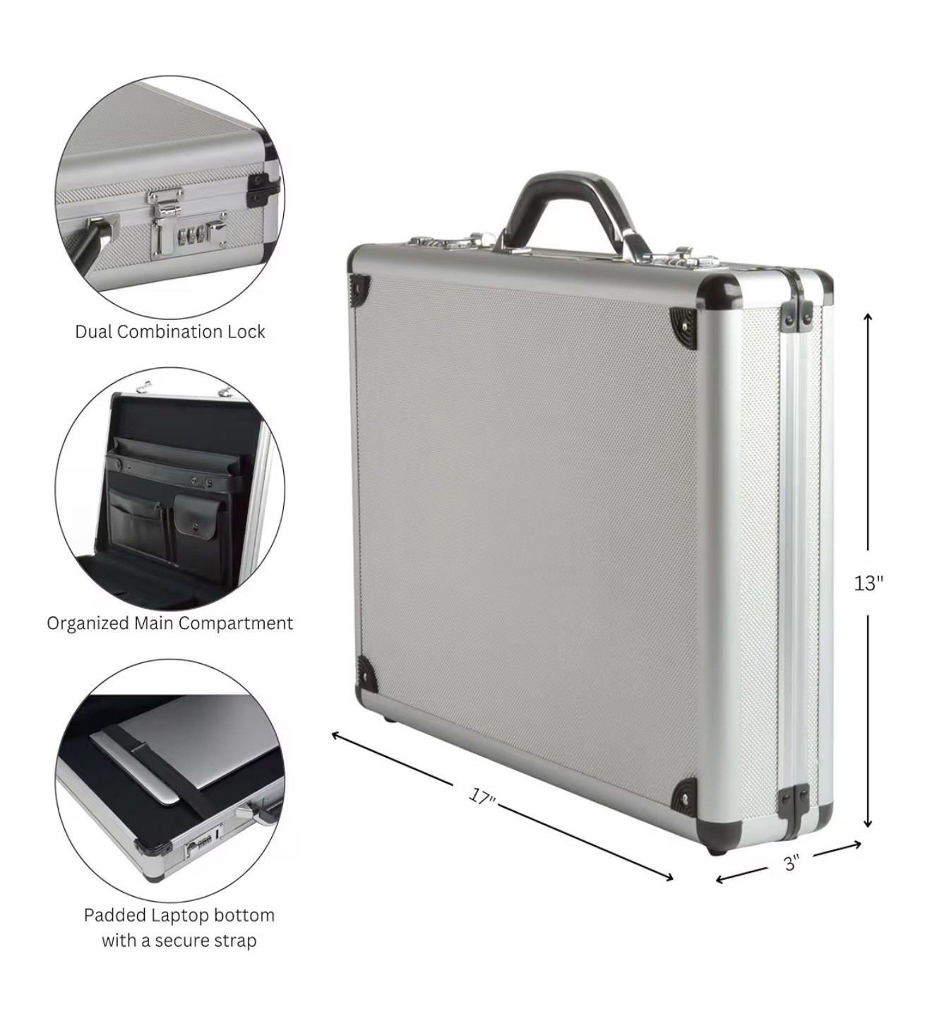 Executive Aluminum Briefcase Padded Laptop Briefcase For Men Hard Shell Attache