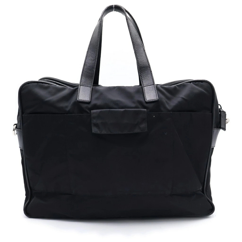 PRADA Re Nylon Saffiano Leather Triangle Logo Duffle Bag Black 2Vc796