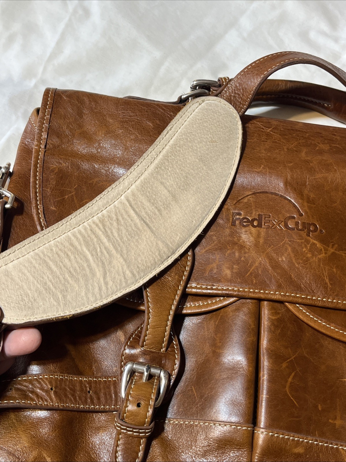 Barrington Leather Messenger Bag FedEx Cup PGA Tour Briefcase Brown