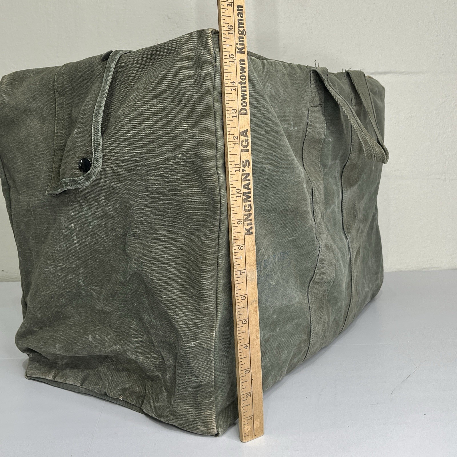 Vintage Heavy Canvas Cargo Bag Tactical Cotton Large Green 22.5” x 12” x 16”