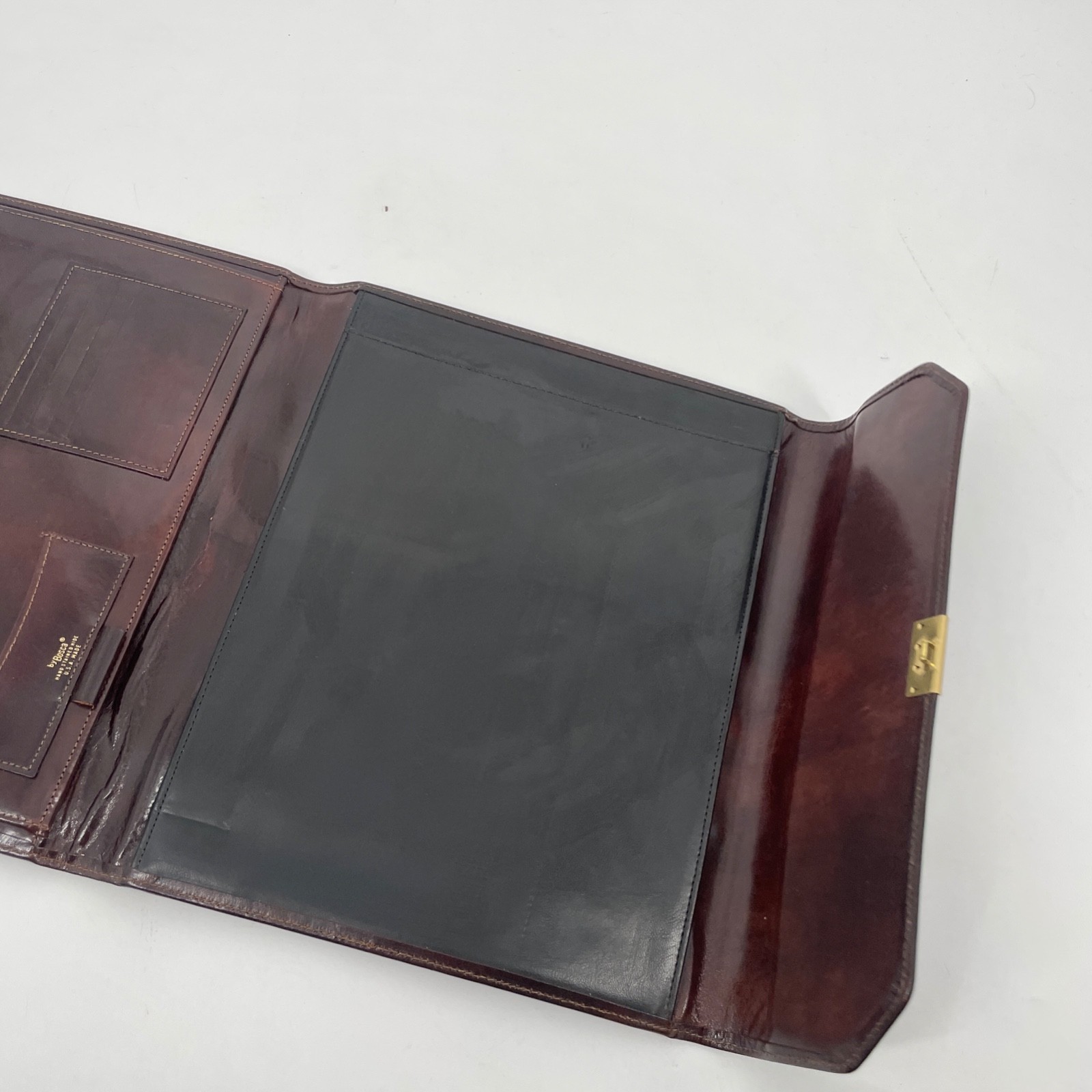 Bosca Dark Brown Leather Briefcase bag hand stained hide lock USA portfolio key