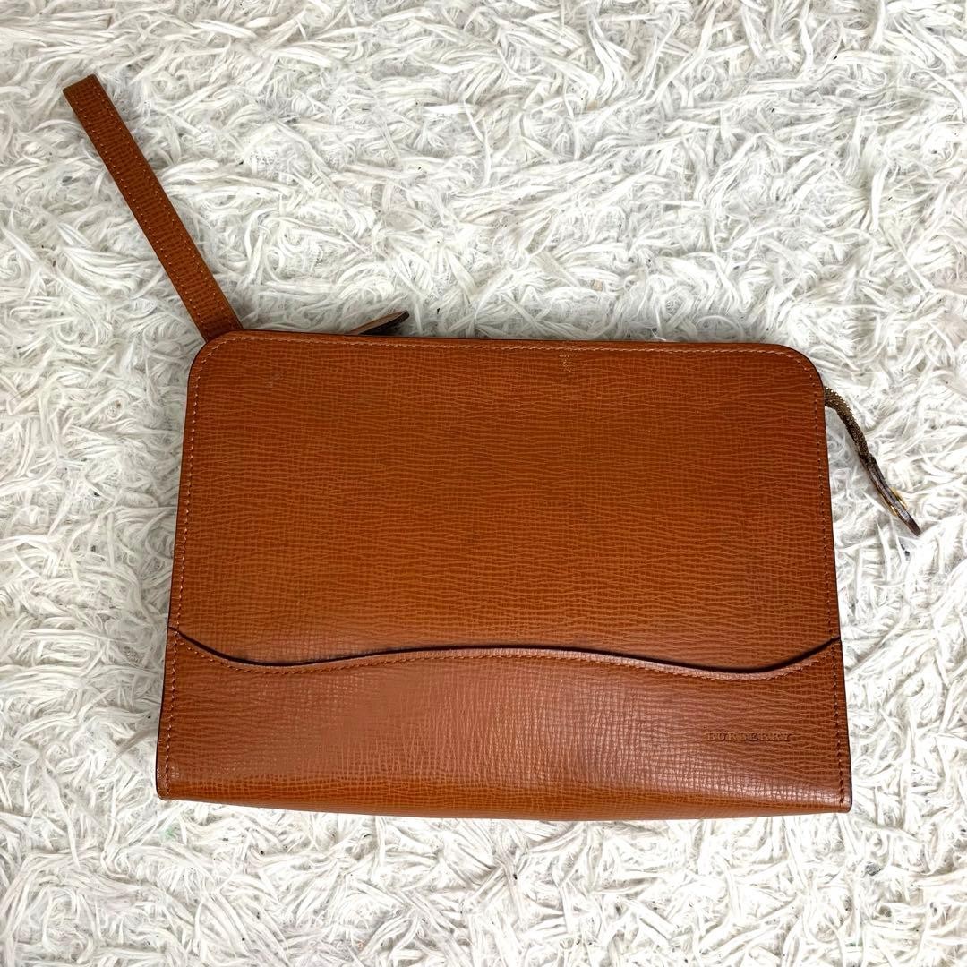 Authentic Burberry Leather Clutch Bag Brown 18cm x 25cm with Strap, Slight Wear