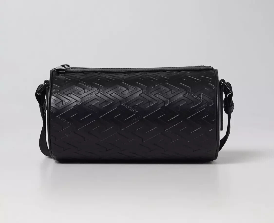 Versace LA GRECA SIGNATURE MESSENGER Leather Logo Monogram Embossed Bag 1007683