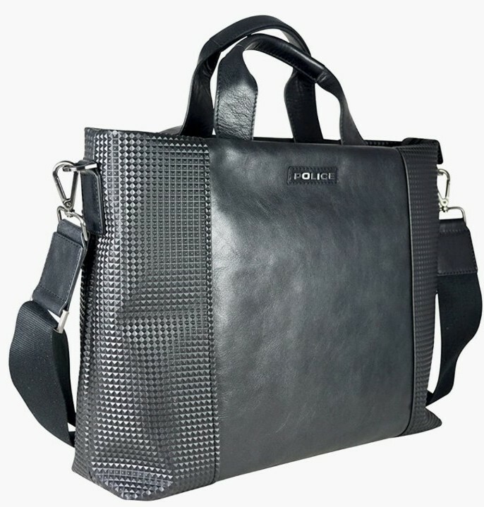 POLICE Armed Genuine Leather Vertical Tote Messenger/Office BagUnisex AUTHENTIC