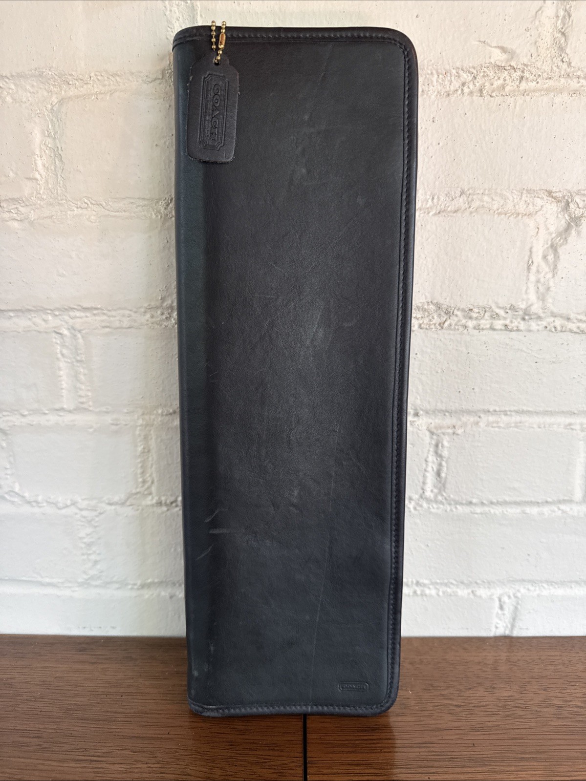 Vintage Coach NeckTie Tie Scarf Travel Case Black Leather Zipper
