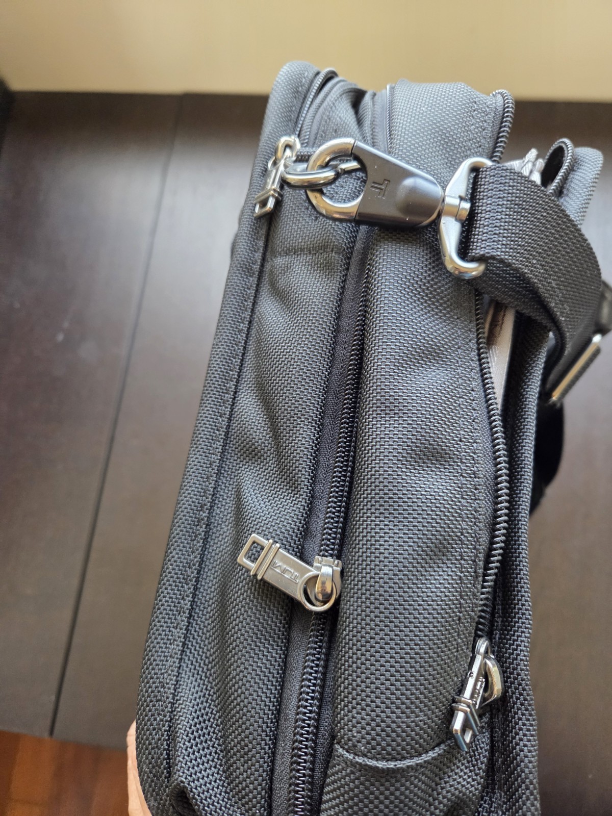TUMI Alpha Black Canvas Expandable Laptop Briefcase Crossbody 26041D4