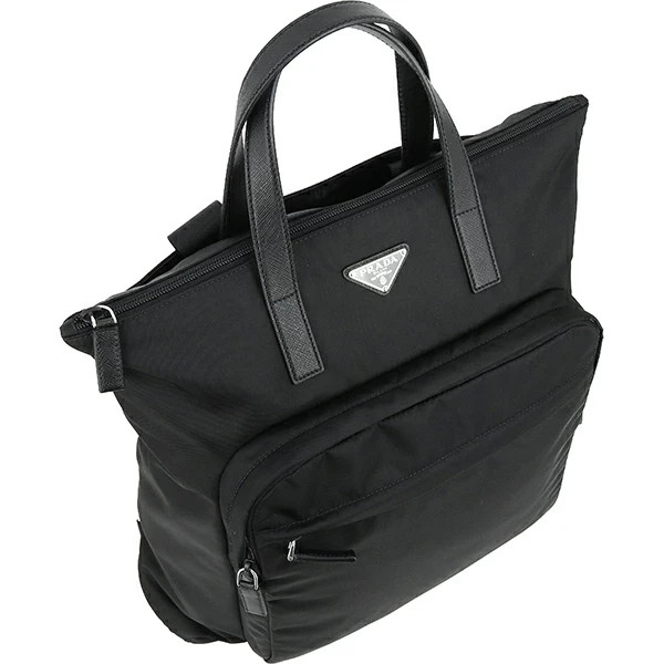 Auth PRADA Backpack Re-Nylon Saffiano leather 2VG098 Black SHW Shoulder Tote Men