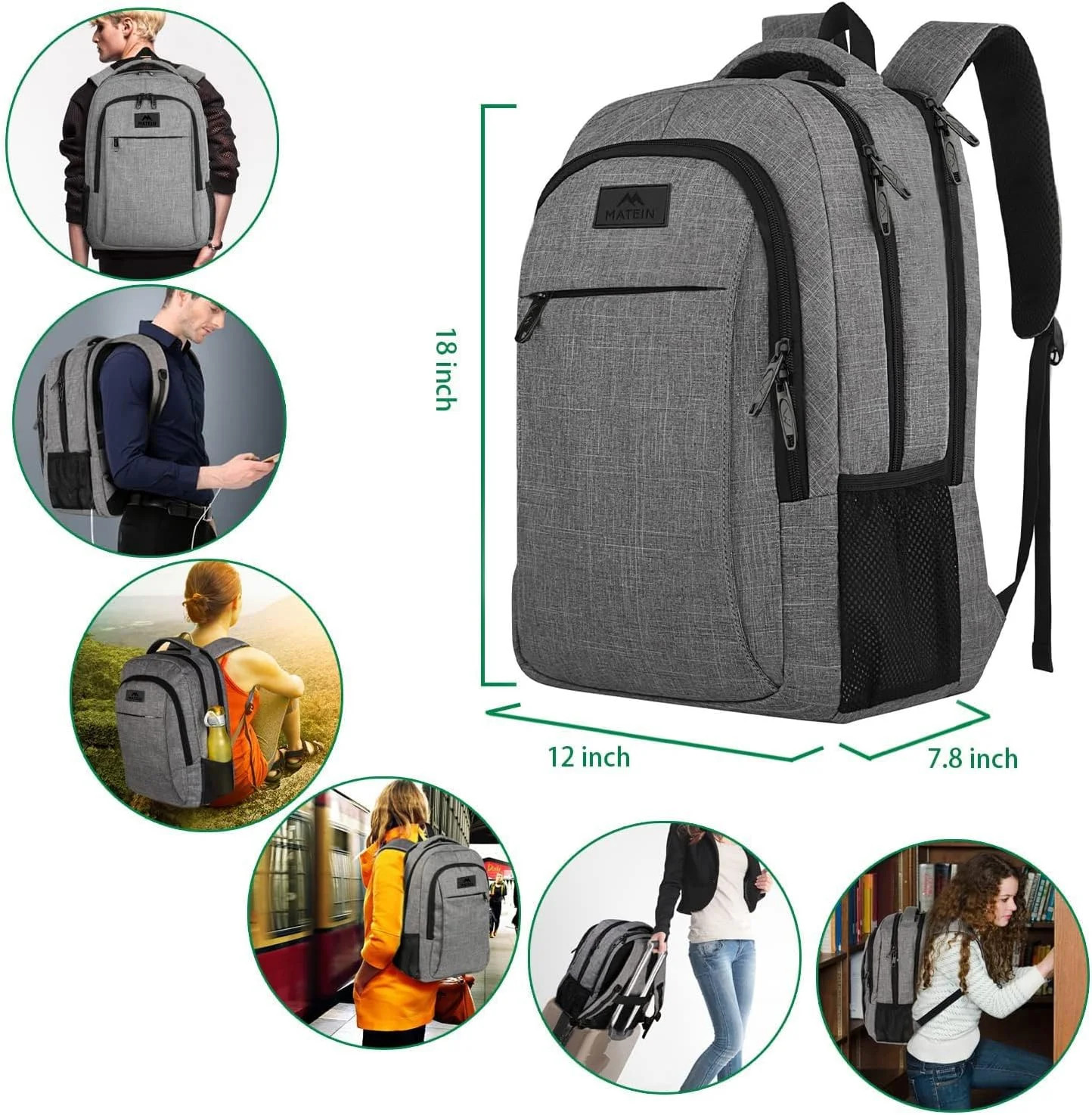 MATEIN Travel Laptop Backpack, 15.6 Inch College School Computer Bag, Grey | Sli