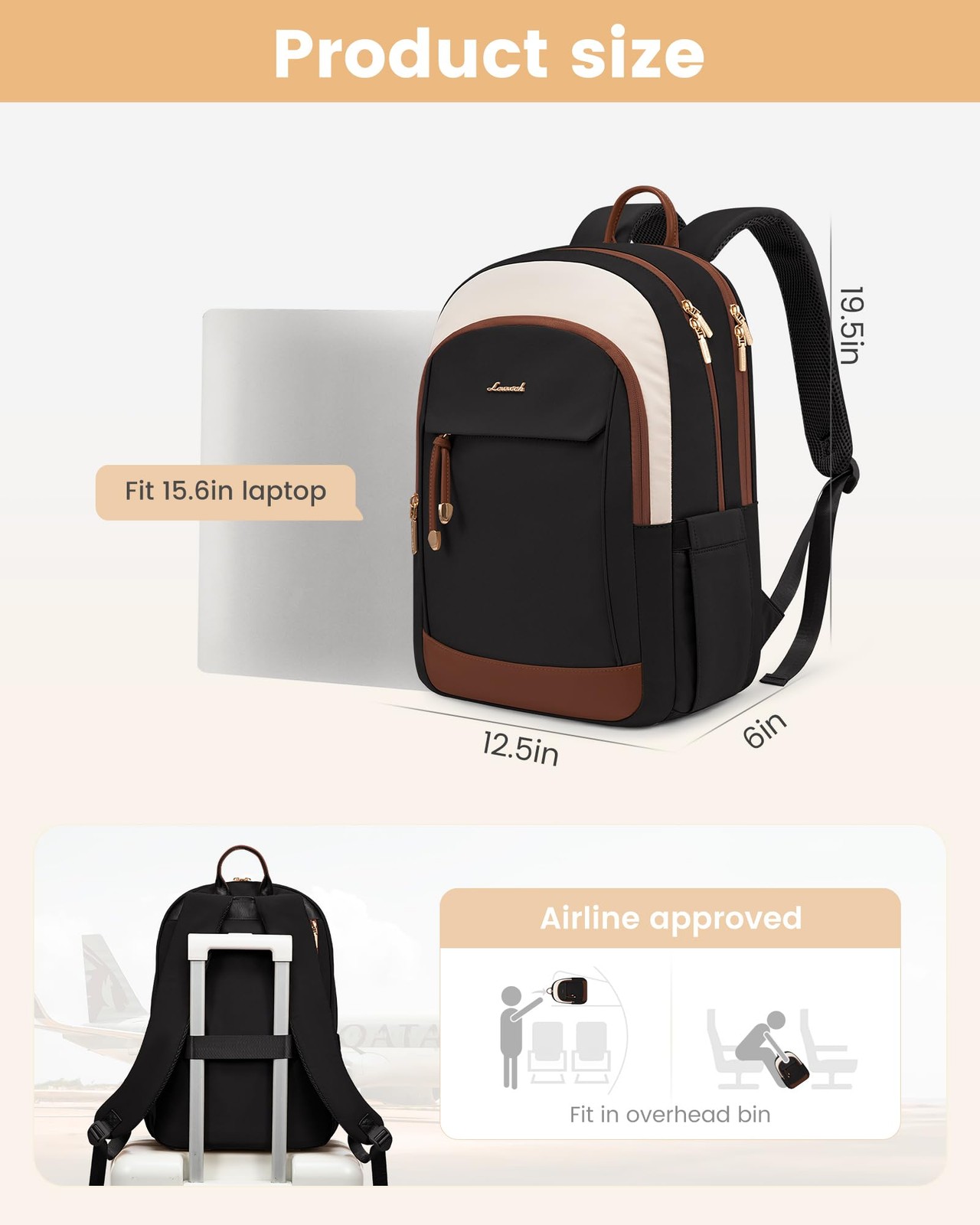 LOVEVOOK 15.6 Inch Laptop Backpack for Women, Waterproof, Black
