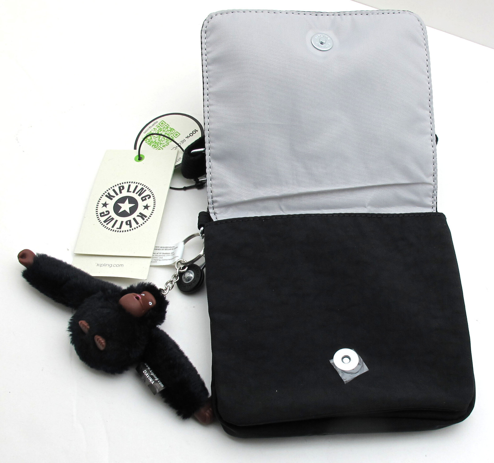 NEW KIPLING Live Light NWeldorado Swing Pack Crossbody Nylon Black Tonal Monkey