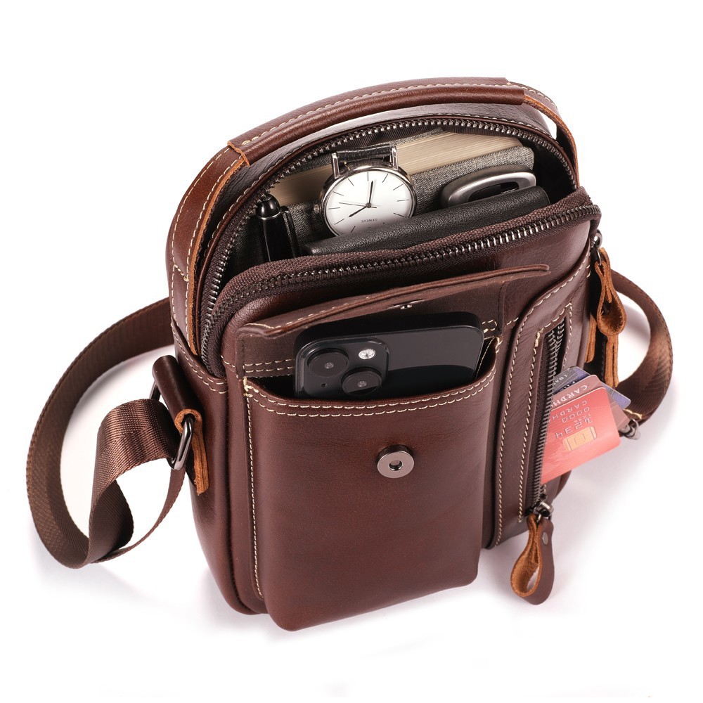 LEBULLBRO Mens Leather Crossbody Sling Bag with Adjustable Strap Shoulder Bag