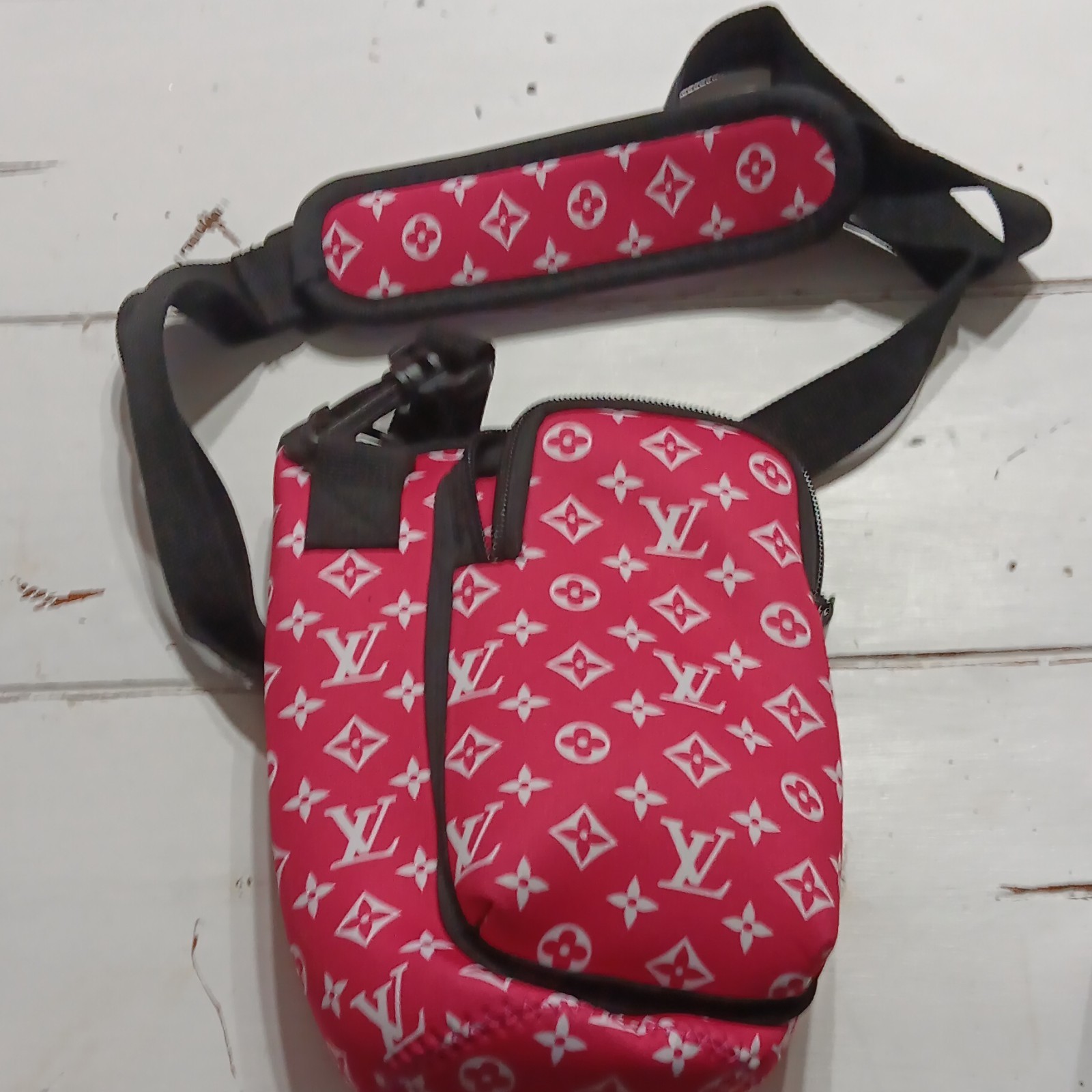 Logo Print Crossbody Bag Red White Black Small Adjustable Strap Zip Closure