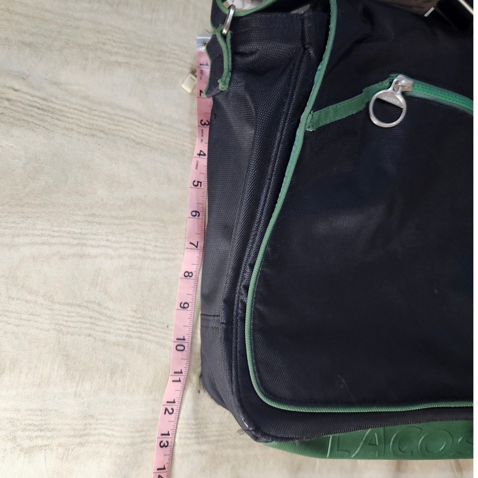 Lacoste Messenger Bag Black Green Canvas Crossbody Laptop Satchel Vintage Sport