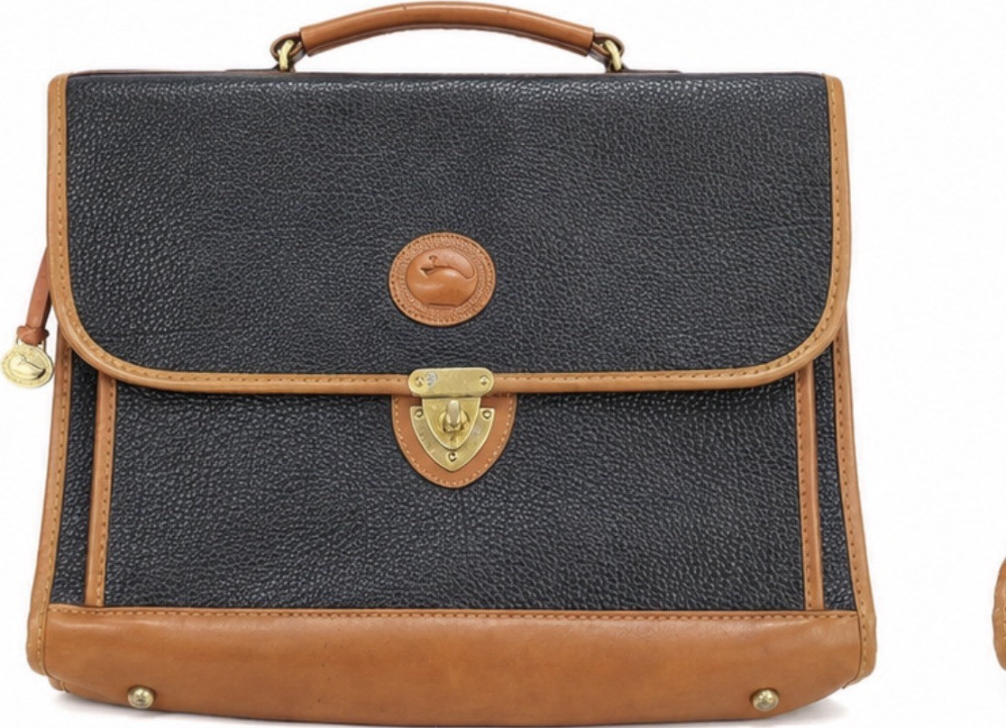 Vintage Dooney & Bourke AWL Leather Briefcase Attaché Bag Black Tan USA