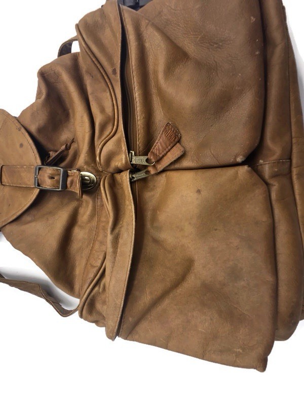 Vintage Mens Brown Leather Simon Traveling Bag Backpack (See Description)
