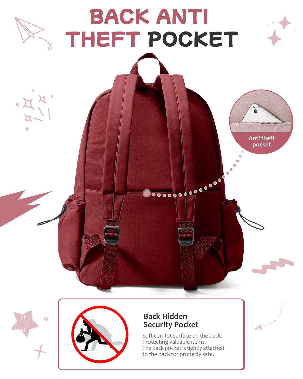 Red Lightweight Basic Backpack for High SchoolCollege Bookbag for WomensTrave…
