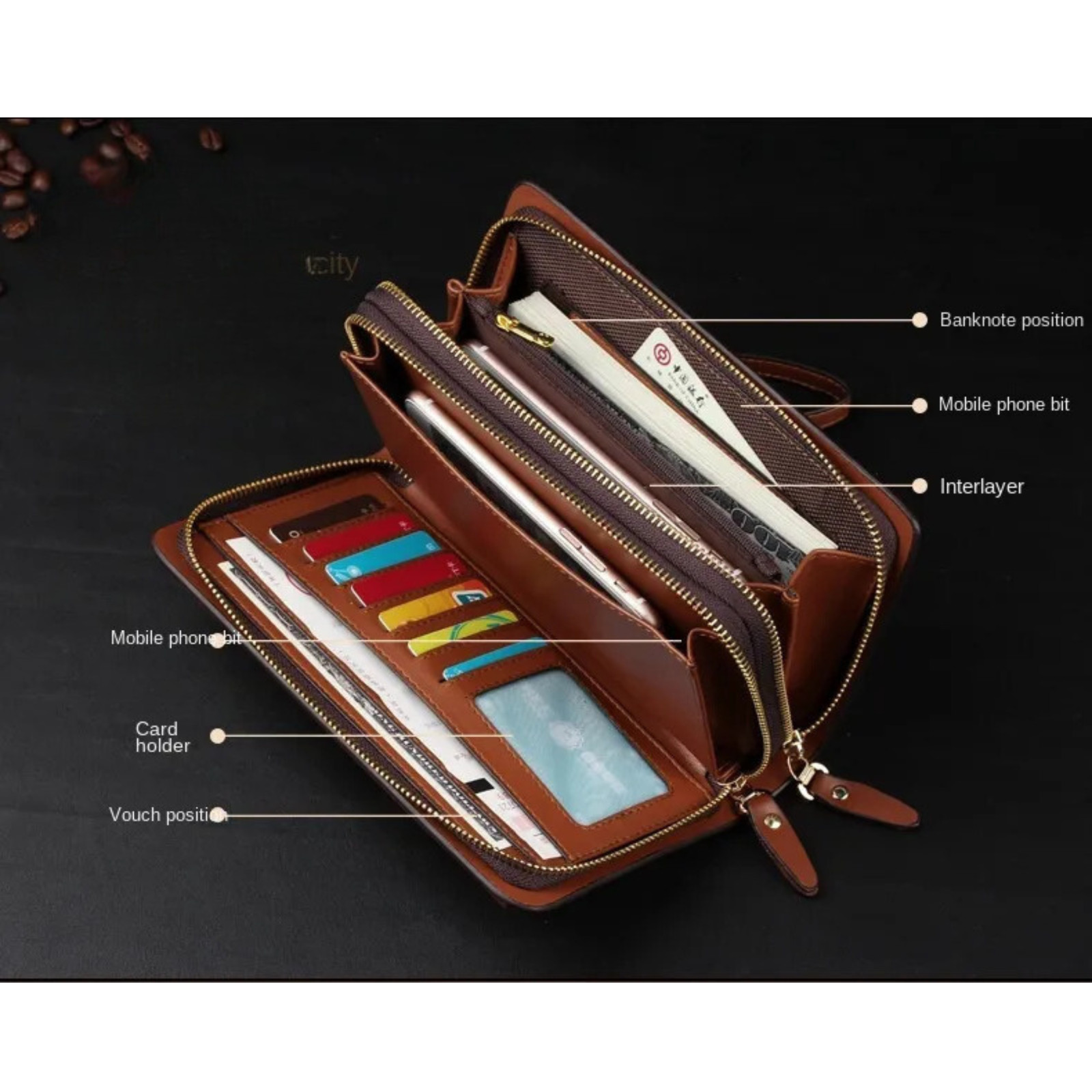 Mens Wallet Leather Zipper Large Phone Card Holder Bag Business Clutch Handbag
