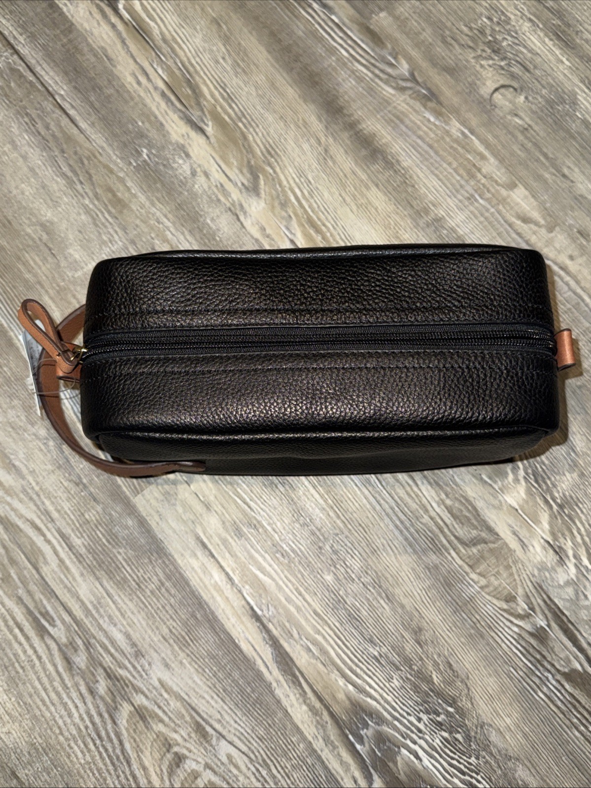 Fossil Black Genuine Leather Zip Around Shave Kit Toiletry Bag Dopp Travel