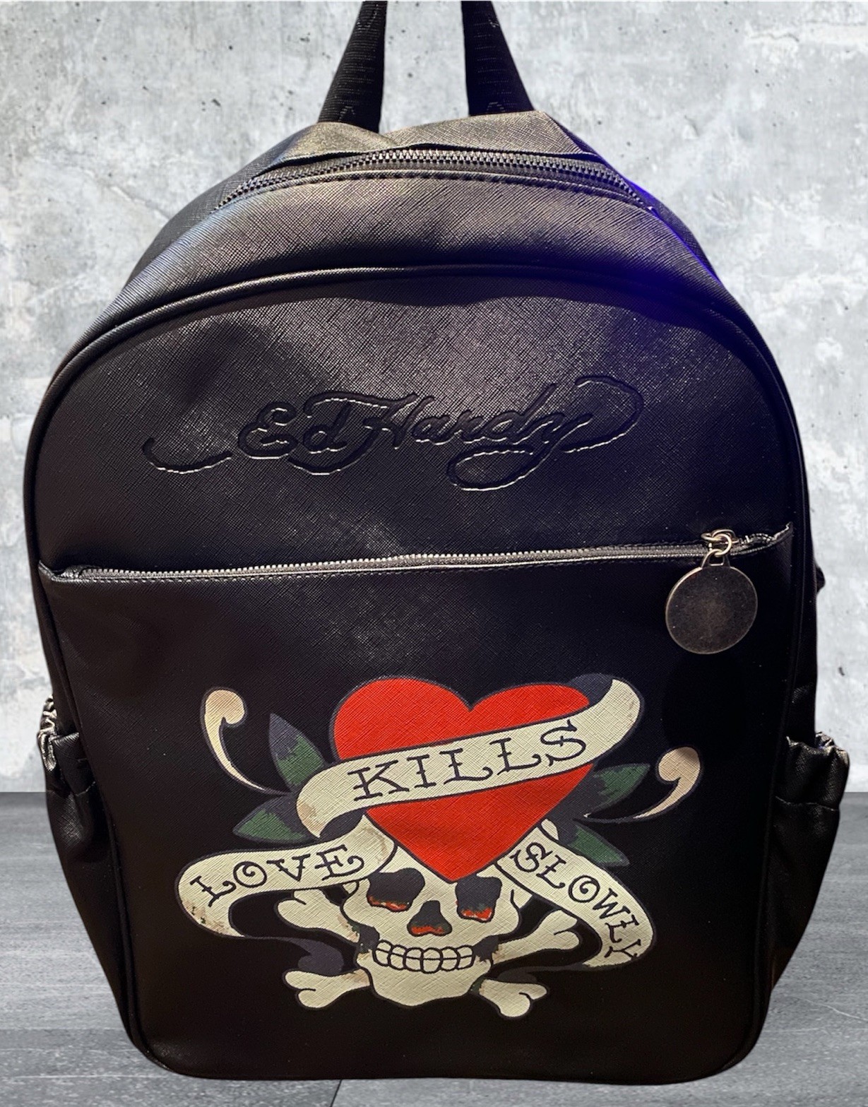 Ed Hardy Love Kills Slowly Skull Heart Full Size Backpack ~ Y2K ~ Tattoo ~ NWT