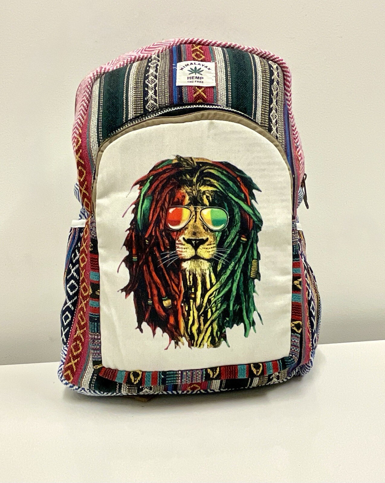 Hemp Backpack (Lion Rastafari) With Laptop Pocket Nepal Fair Trade Hiking Boho