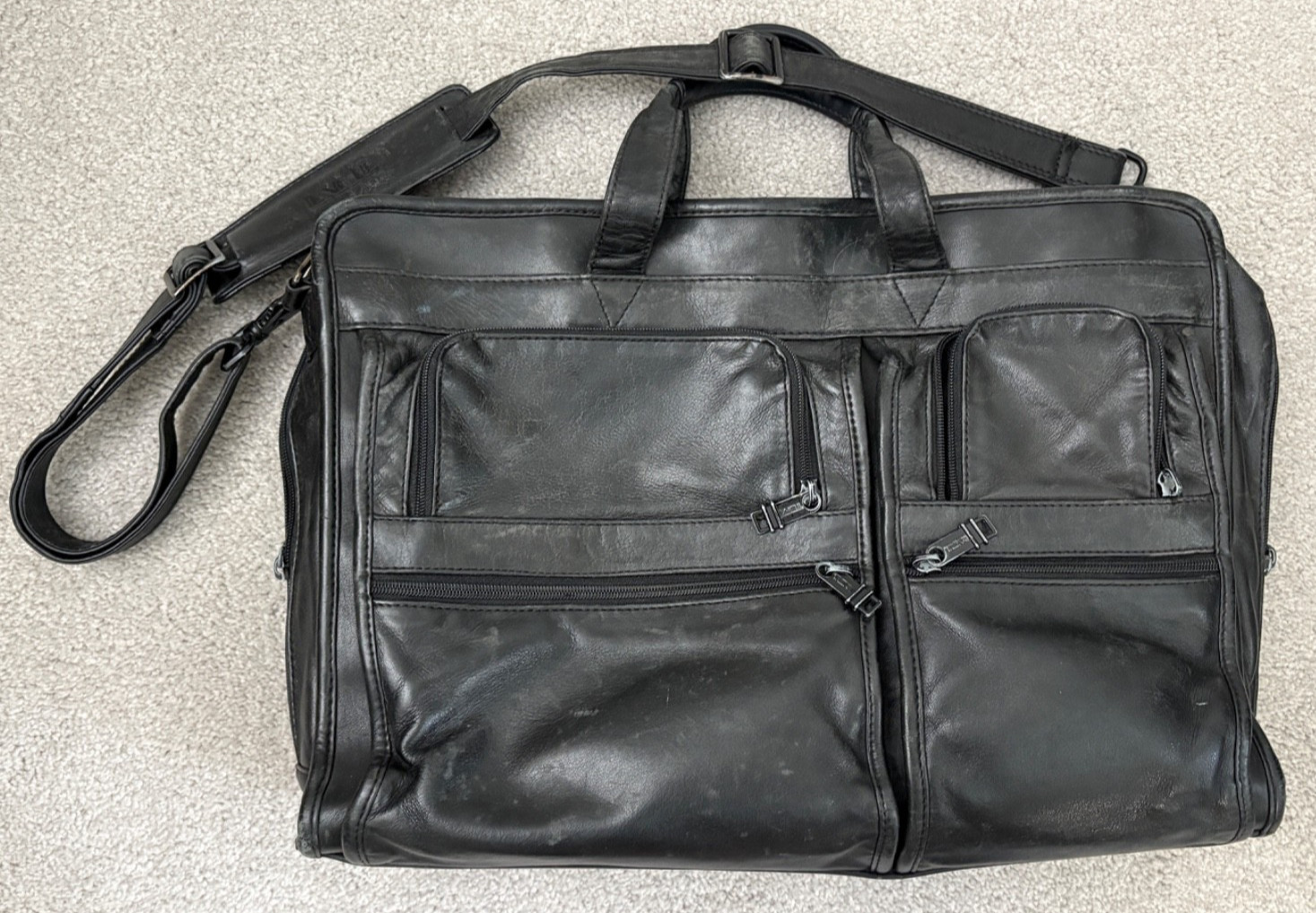 TUMI Alpha Leather Briefcase Laptop Expandable Brief Bag Black Messenger VINTAGE
