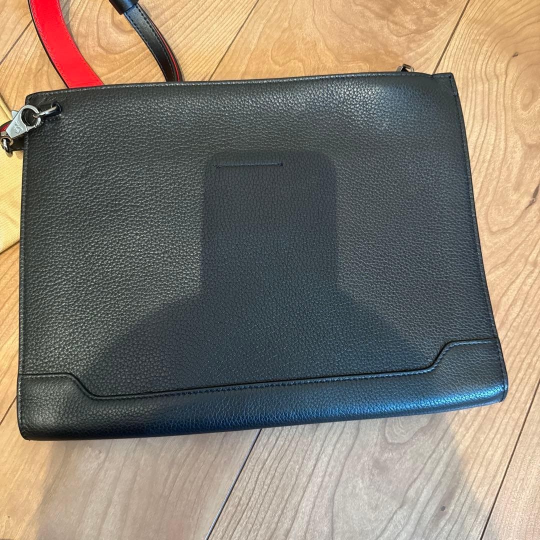 Christian Louboutin Authentic Black Grained Leather Shoulder Bag Red w/ Dust bag