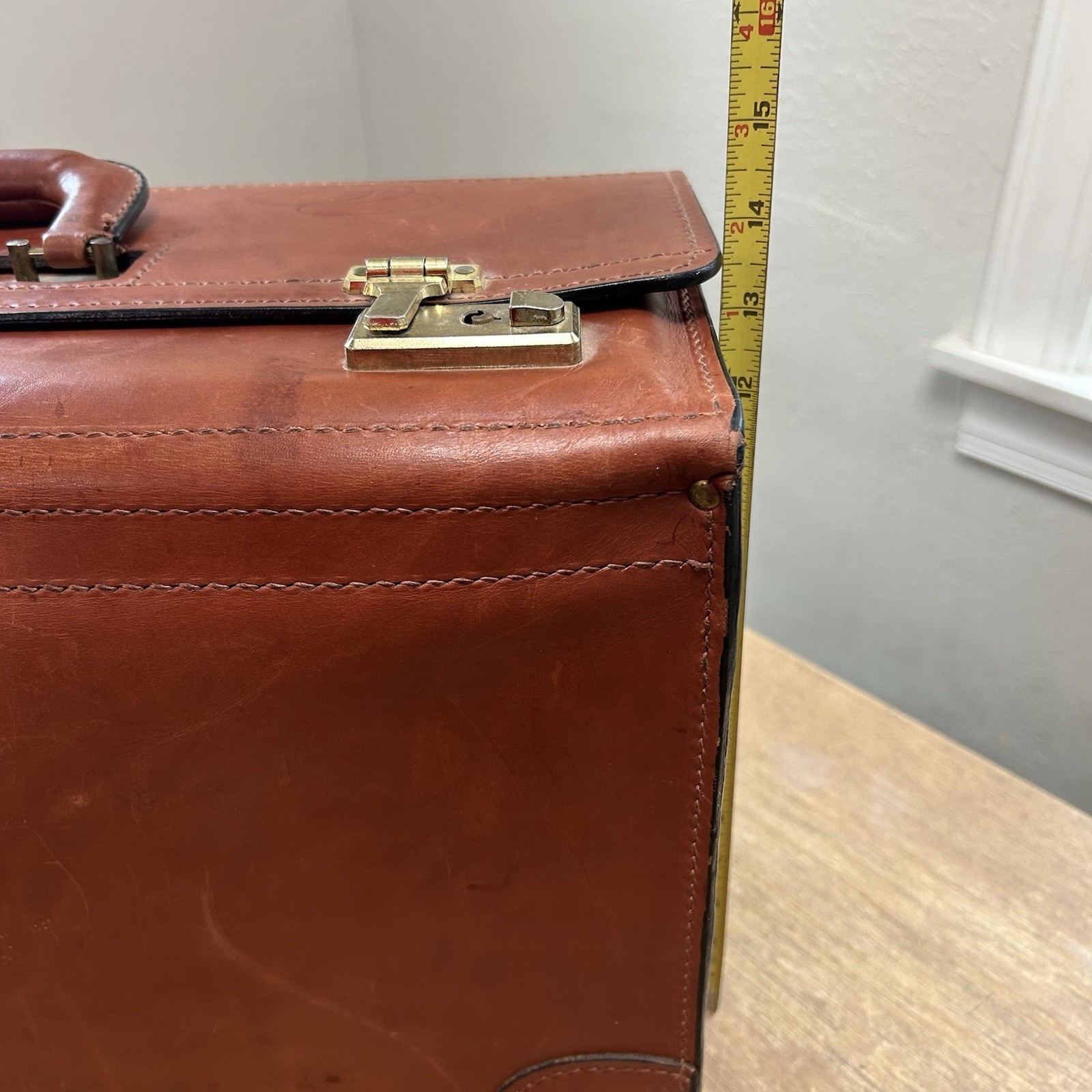 Korchmar Large Locking Leather Attaché Briefcase Attorney File Box Vintage Brown