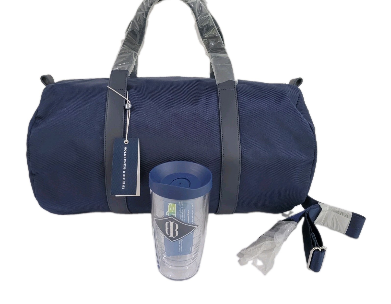 Holderness Bourne Wayfare Collection Weekender Travel Bag Navy Blue W/ Tervis