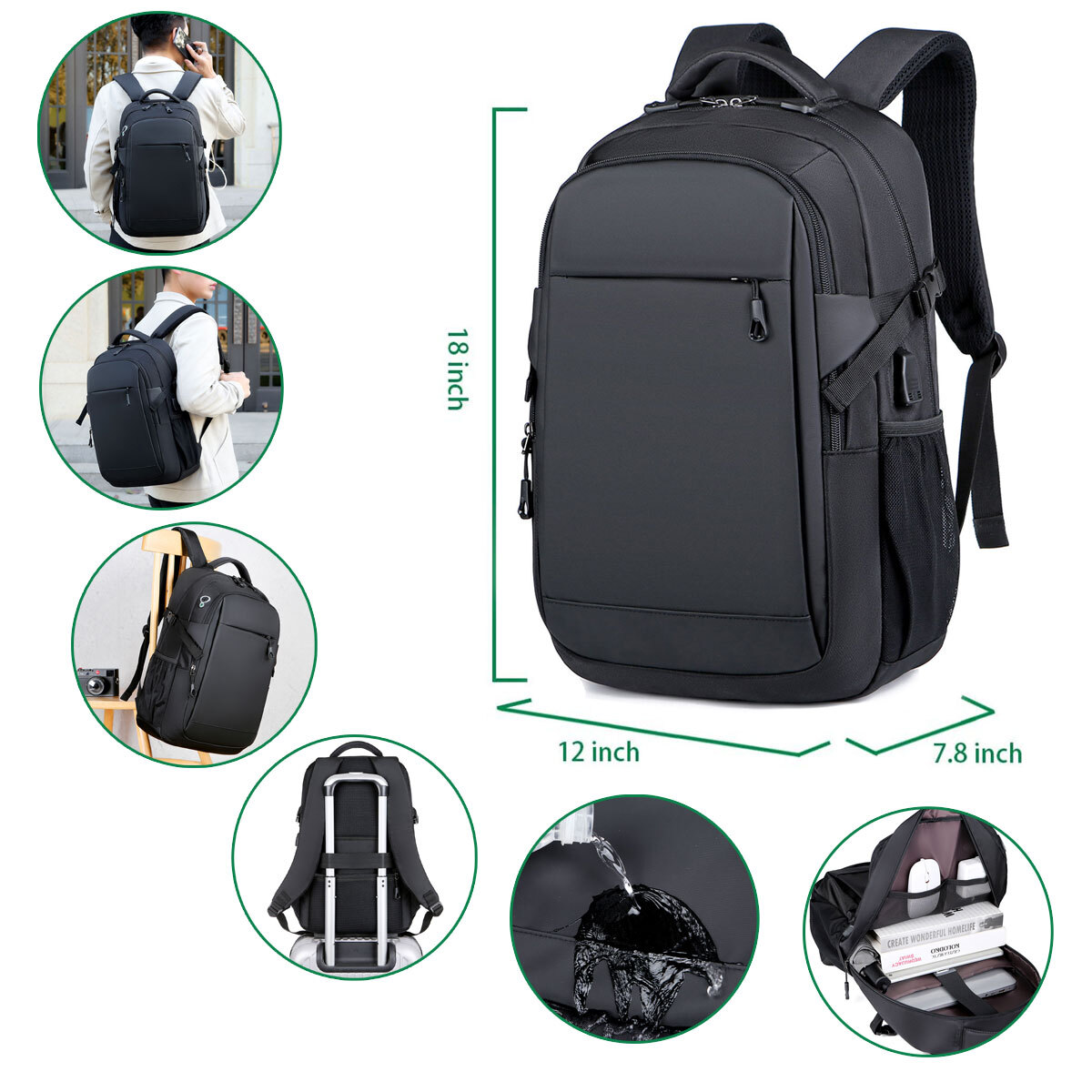 Men Women Backpack Travel Rucksack School 15.6″ Laptop Bag W/ USB Charging Port