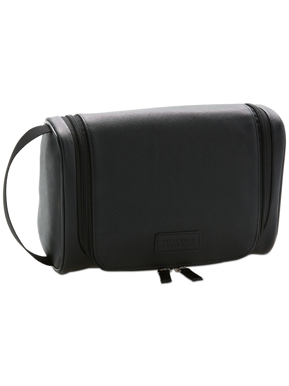 PERRY ELLIS PORTFOLIO Men’s Black Leather Reusable Single Strap Travel Kit