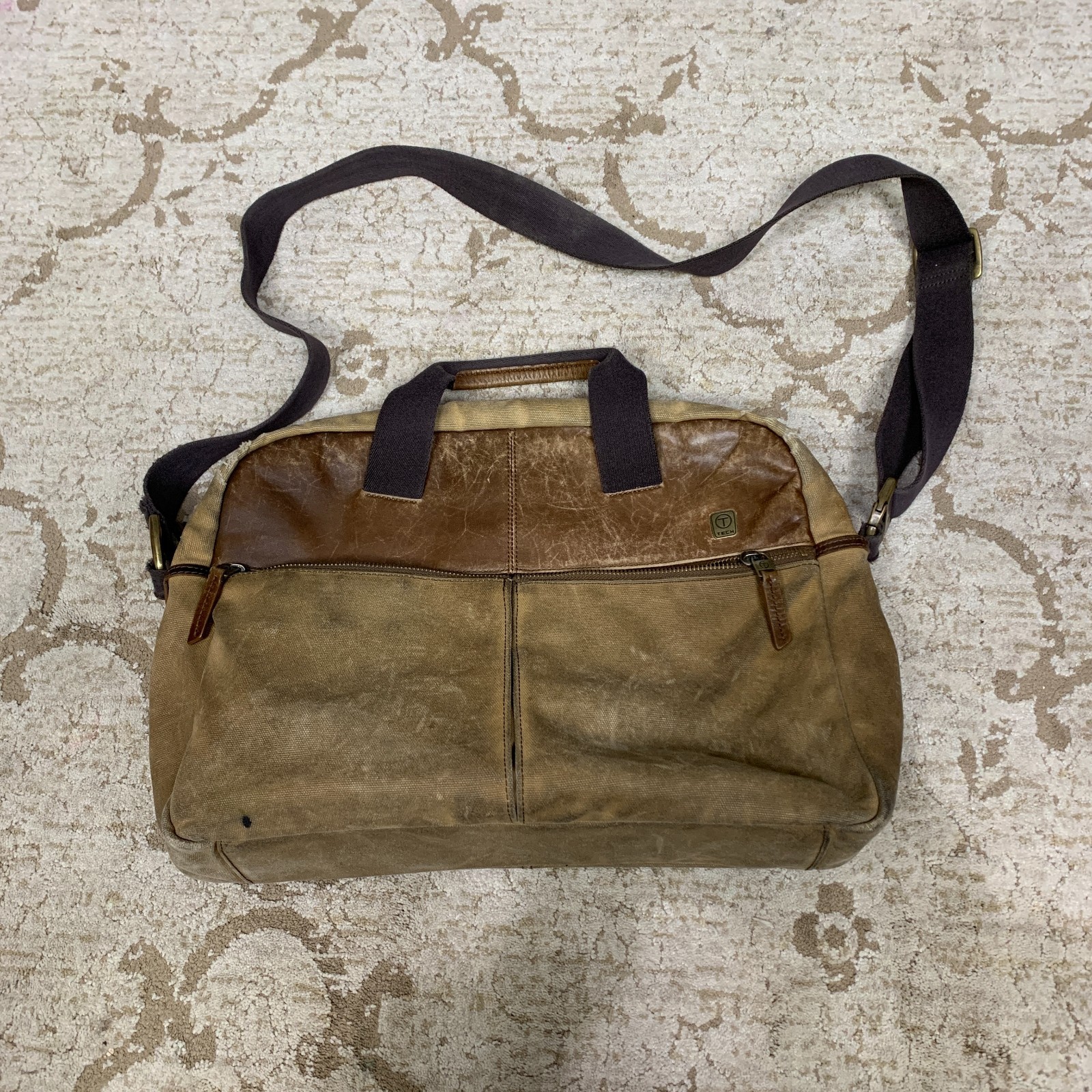 TUMI Portfolio Briefcase Shoulder Bag Bethlehem Leather Waxed Canvas Terrain