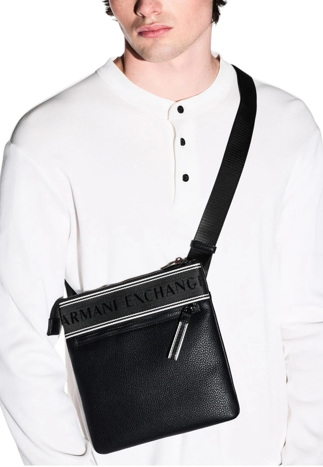 NWT ARMANI EXCHANGE BLACK TECHNICAL FABRIC CROSSBODY BAG + DB XM002610 AF22662