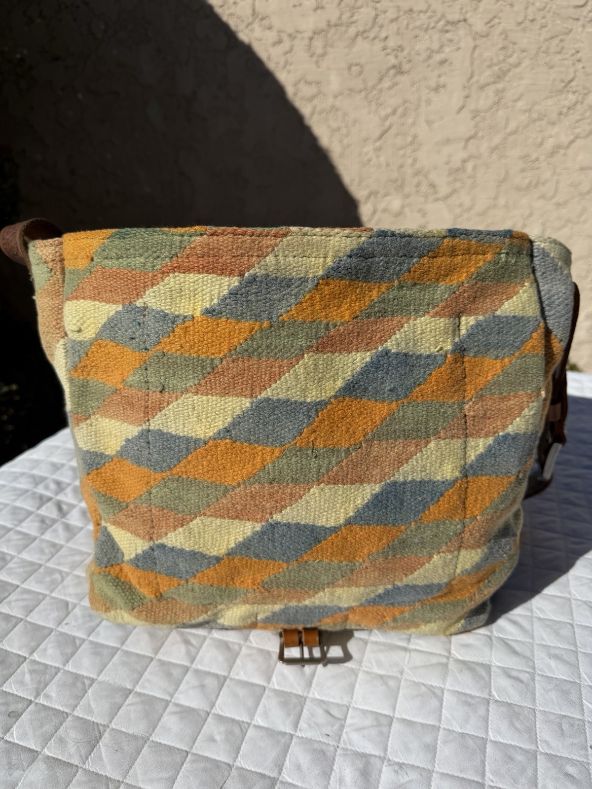 Will Leather Goods Dhurrie Tooled Messenger Bag Native American Woven Southwest