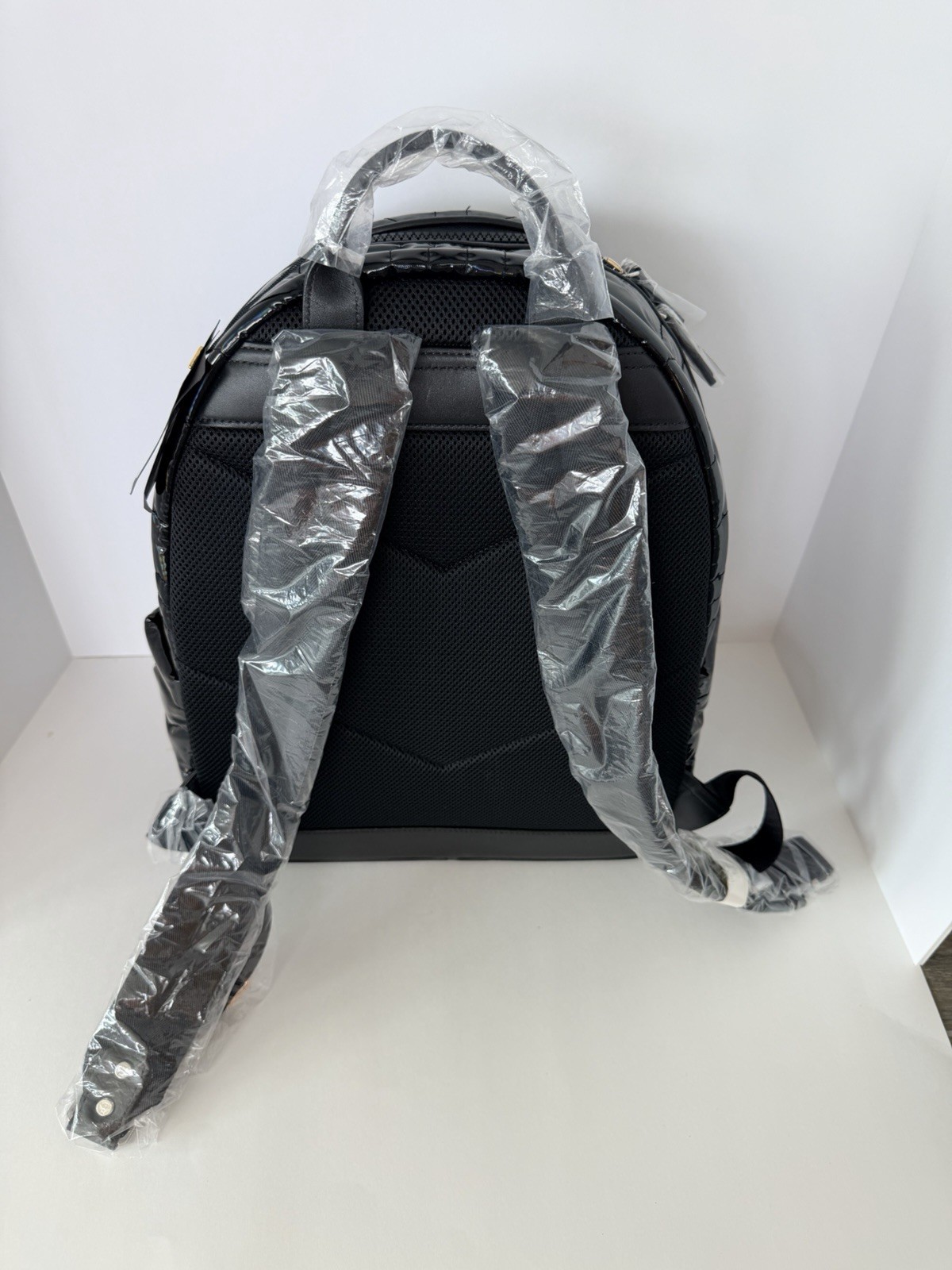 MCM Black Patent Quilted Backpack MMK AAVE19 BK001 NWT Authentic Rare