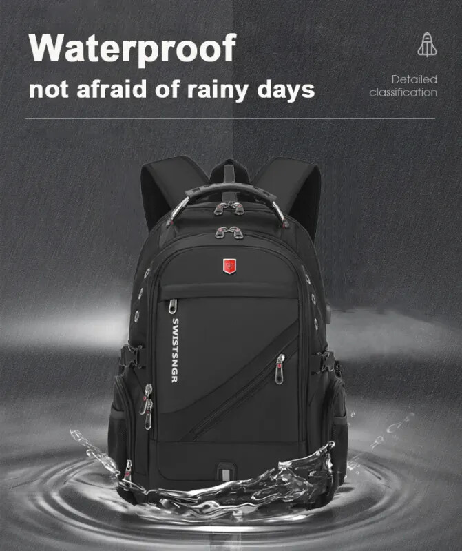 Waterproof 15.6/17.3 Inch Laptop Backpack Men USB Charging Swiss Backpack Travel