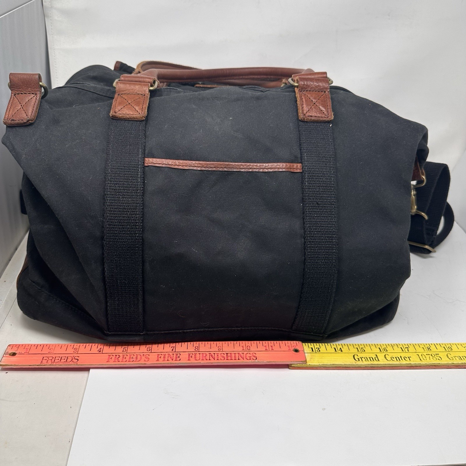 Duluth Trading Black Canvas Leather Messenger Tote Bag Vintage 18x12x9