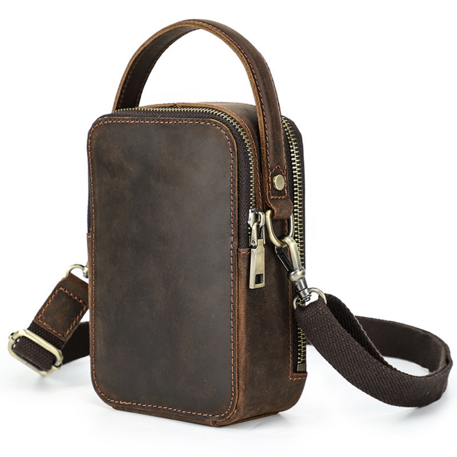 Men’s Genuine Leather Zipper Wallet Phone Pouch for Travel Crossbody Bag