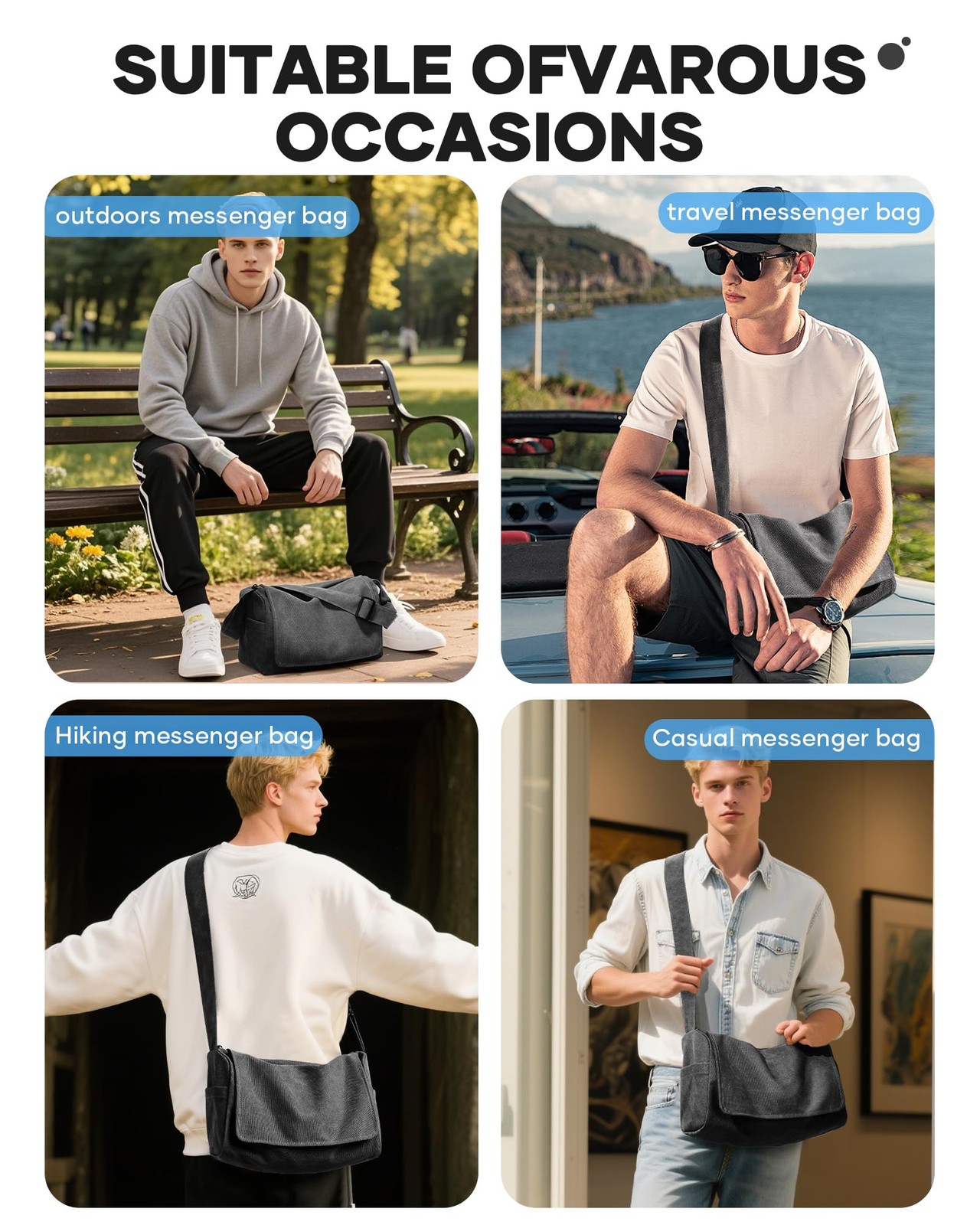 Vintage Canvas Messenger Bag for Men & , Large Crossbody Shoulder Bag Leisure…