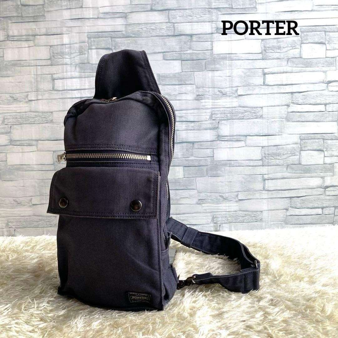 PORTER YOSHIDA SMOKY Body Bag One‑Shoulder Navy Japan Authentic