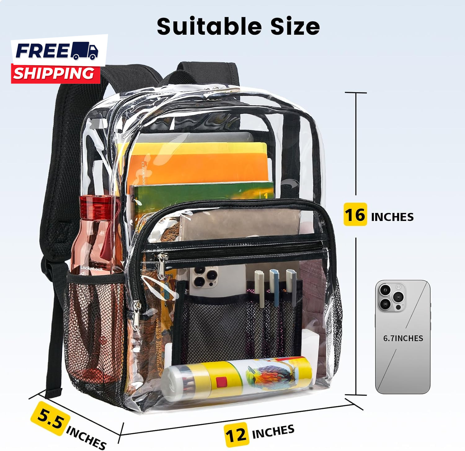 Clear Backpack Heavy Duty Clear Bookbag Large See through Backpack Plastic