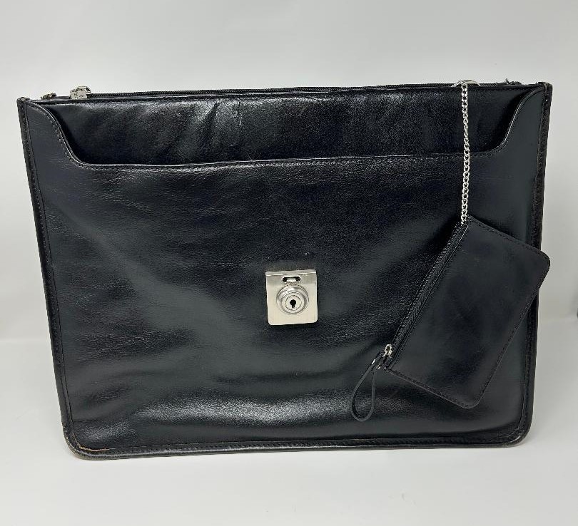 SAMSONITE Genuine Leather Classic Black Flapover Briefcase Style – Excellent!